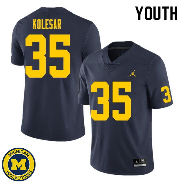 Youth University of Michigan #35 Caden Kolesar Navy Embroidery Jersey